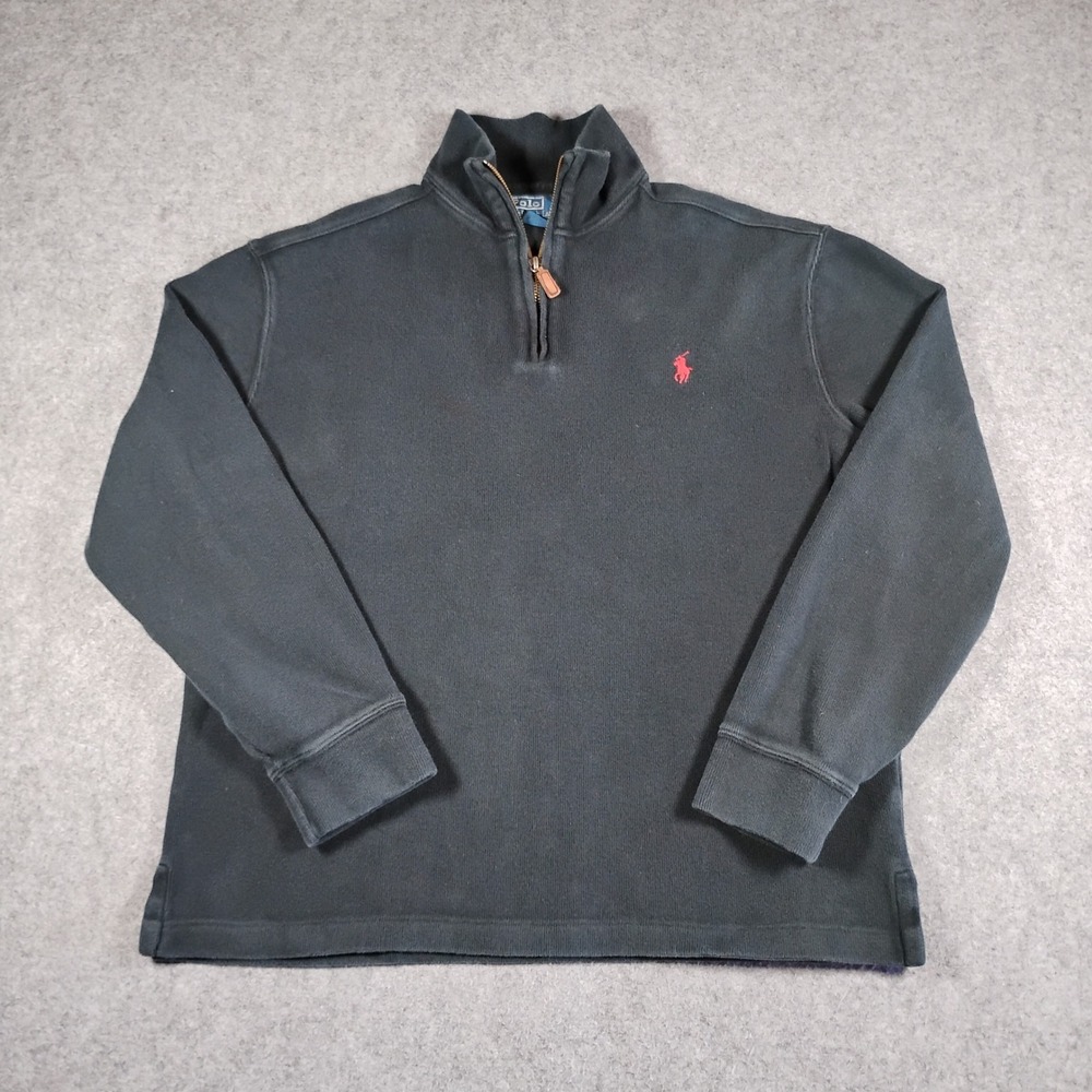Polo Ralph Lauren Mens Quarter Zip Pullover Sweater Black Cotton Large MC26B